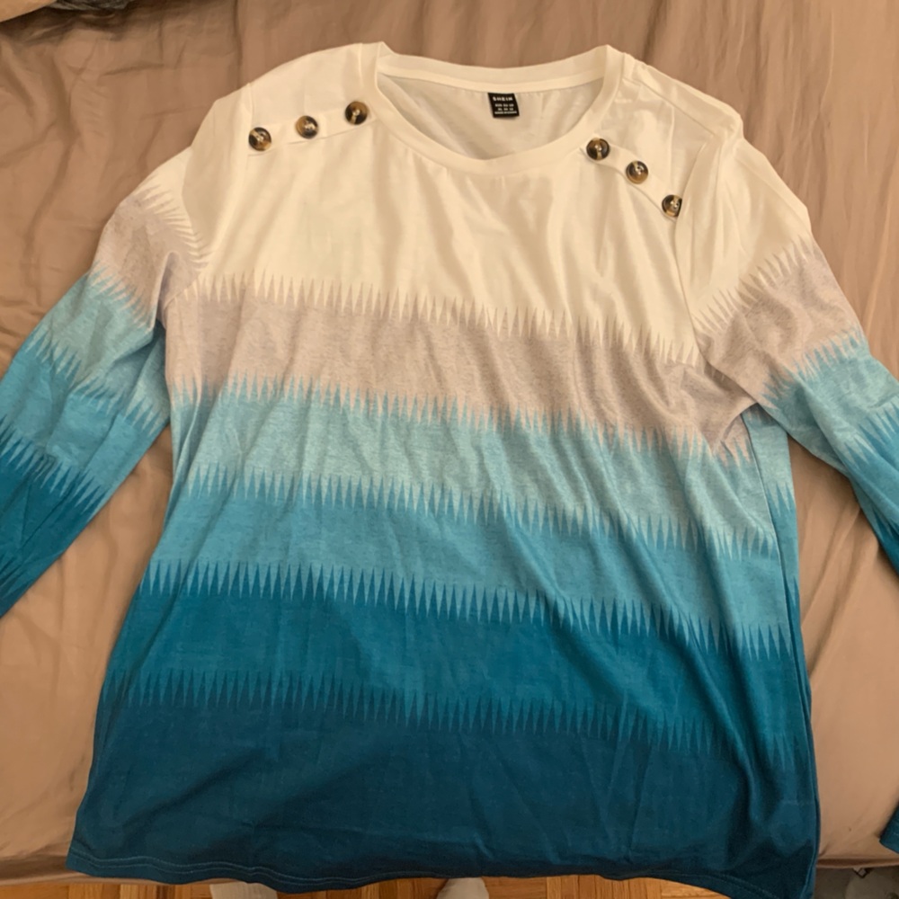 Blue and white long sleeve shirt